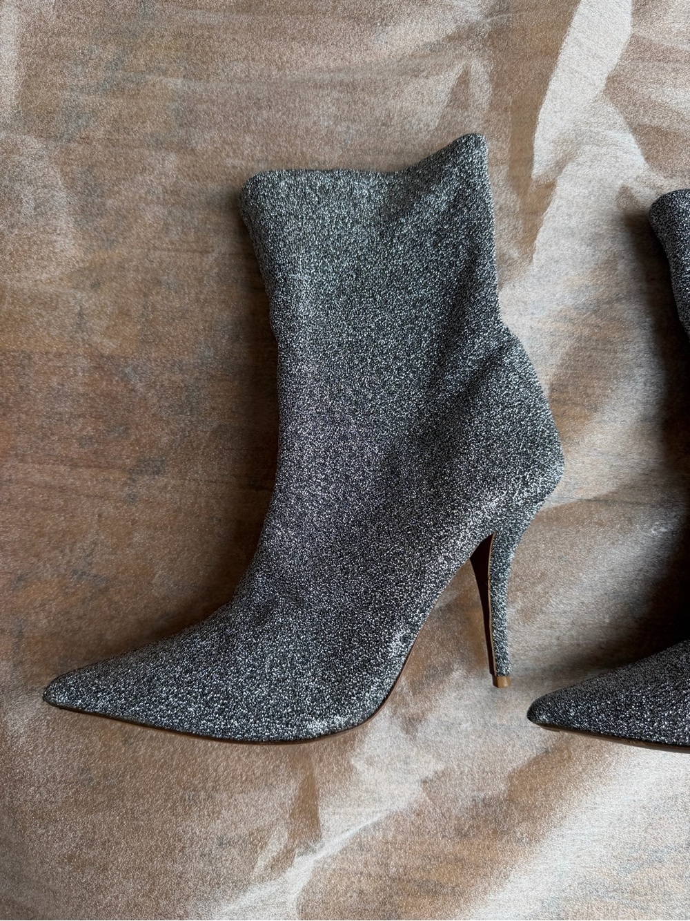 Tabitha Simmons Silver Glitter Pointed-Toe Stiletto Sock Bootie